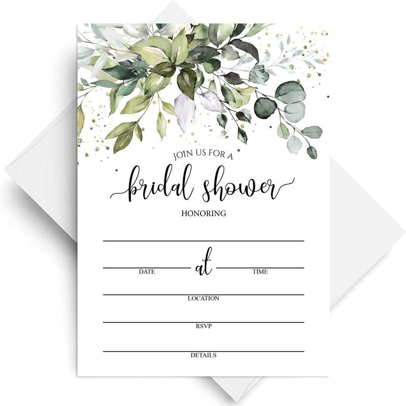 All-Ewired-Up All Ewired Up 50 Greenery Eucalyptus Bridal Shower Invitations and 50 Envelopes, Boxed Set, Sage (Large Size 5x7) - (100 pieces) - Image 1